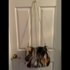 multi colored fluffy crossbody bag
